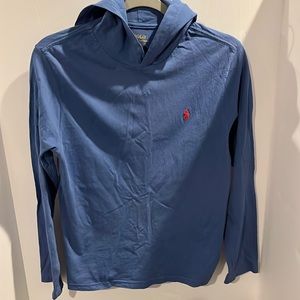 Gorgeous Blue Color Long Sleeve Hooded Polo Ralph Lauren Shirt Kids